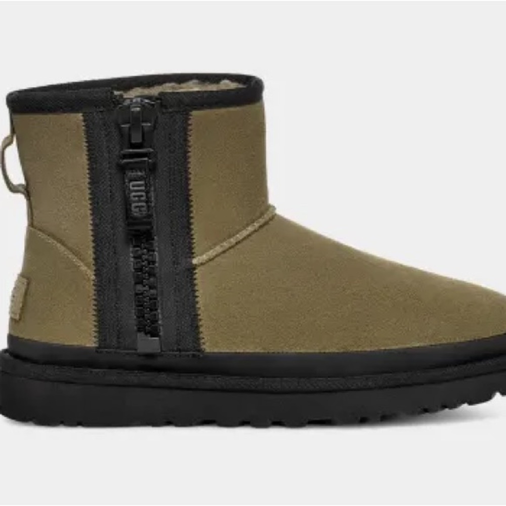 Ugg classic mini with zipper tape logo. Burnt olive color. New in box! Size 8